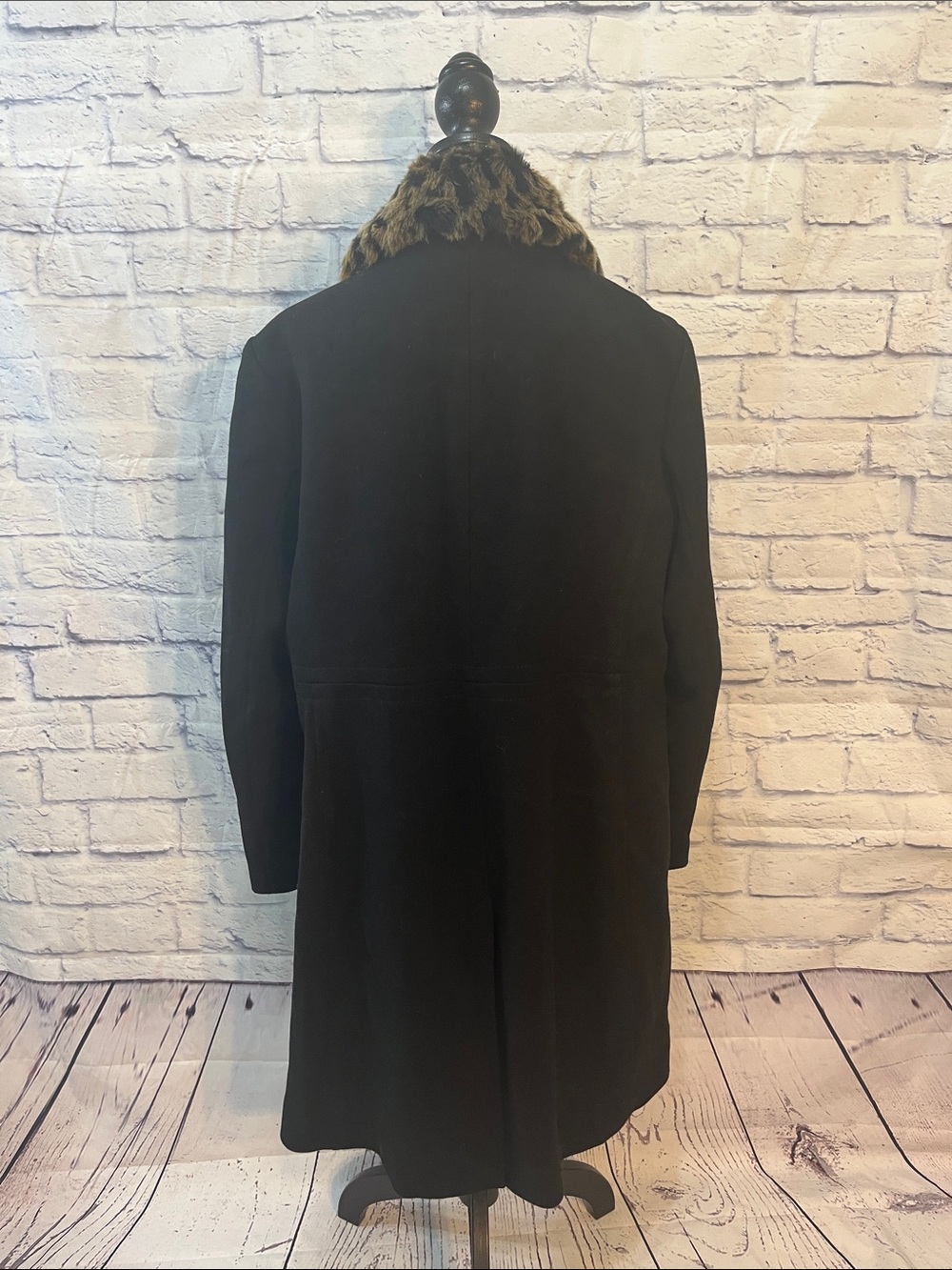 Kate Spade Faux Fur Trim Walker Coat Wool Blend Removable Collar Black Size XL - Picture 6 of 13